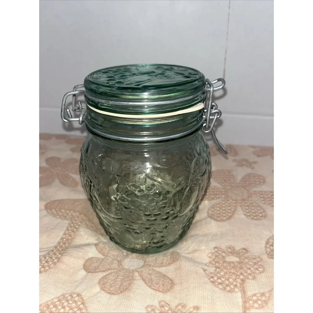 VTG‎ Libbey Light Green Glass Canister Jar Hinged With Seal